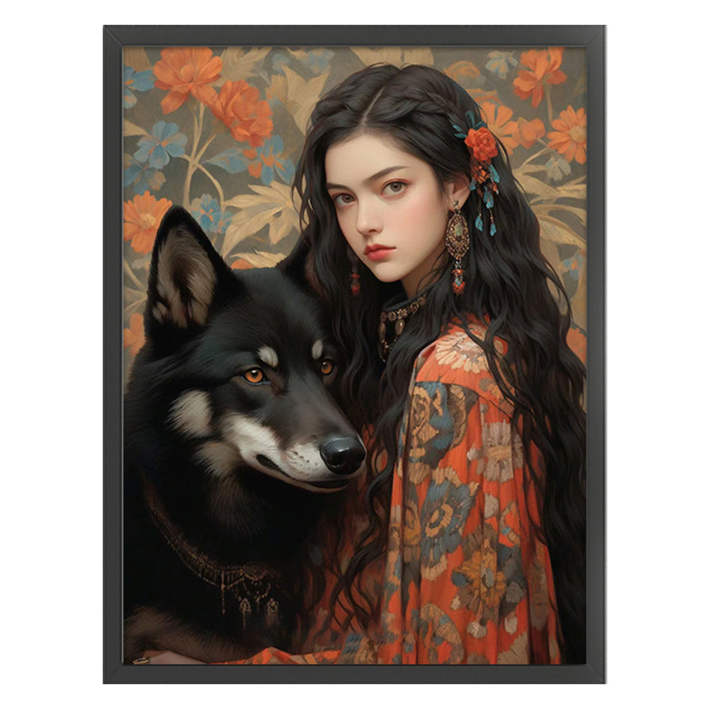 Girl And Wolf - 11CT Stamped Cross Stitch 50*65CM