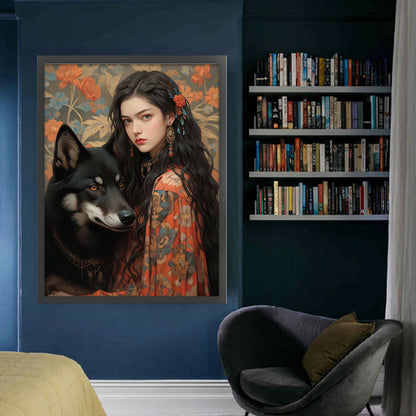 Girl And Wolf - 11CT Stamped Cross Stitch 50*65CM