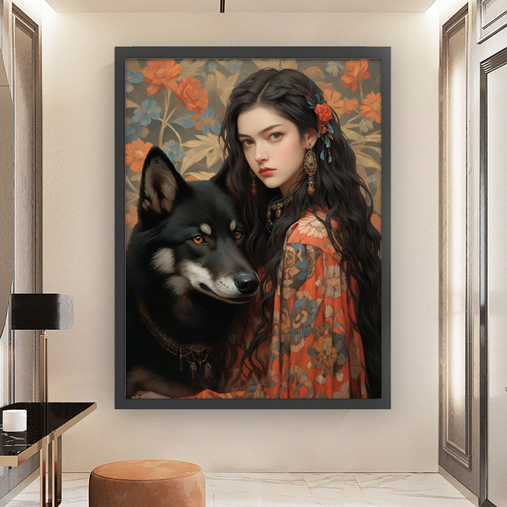 Girl And Wolf - 11CT Stamped Cross Stitch 50*65CM