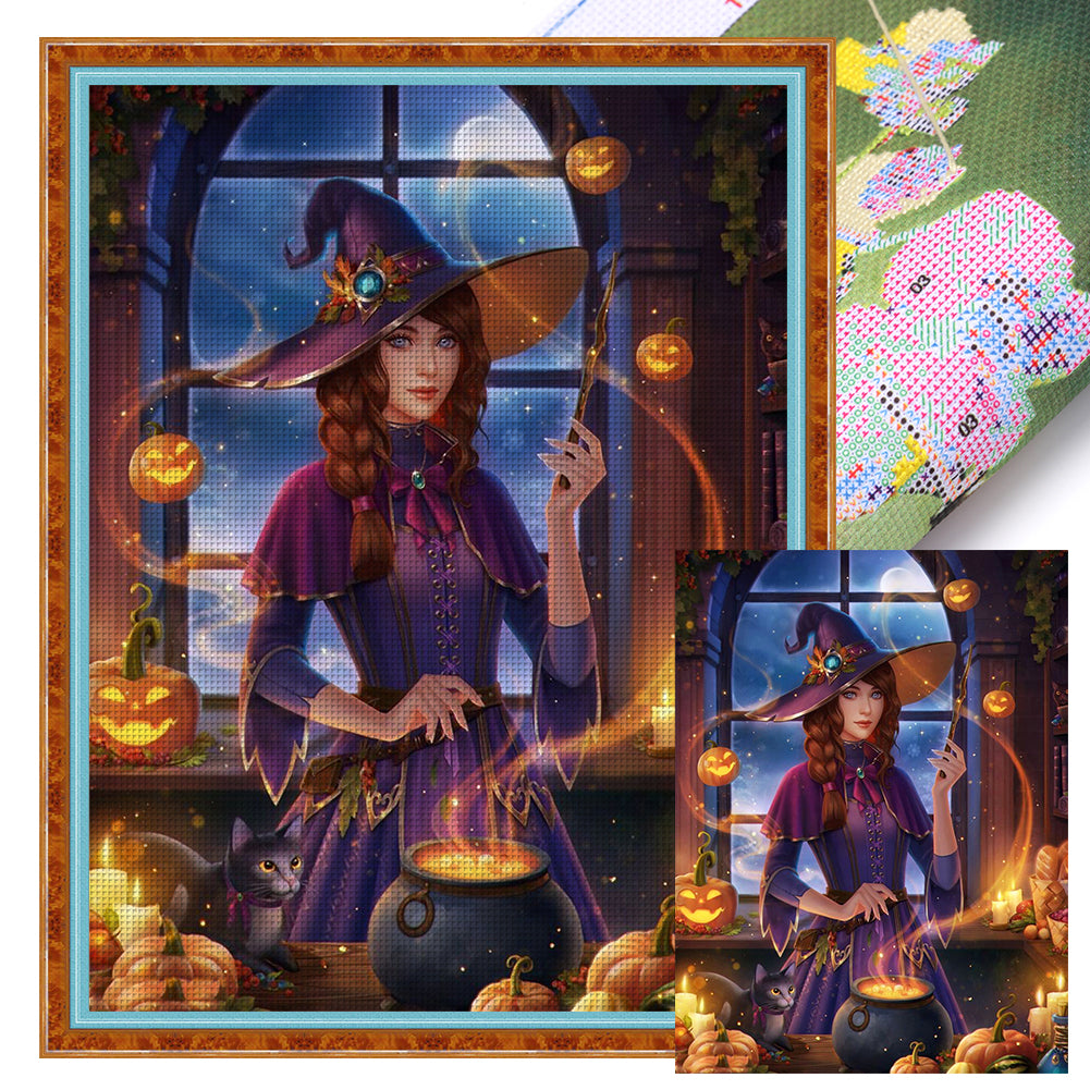 Witch And Cat - 11CT Stamped Cross Stitch 50*65CM