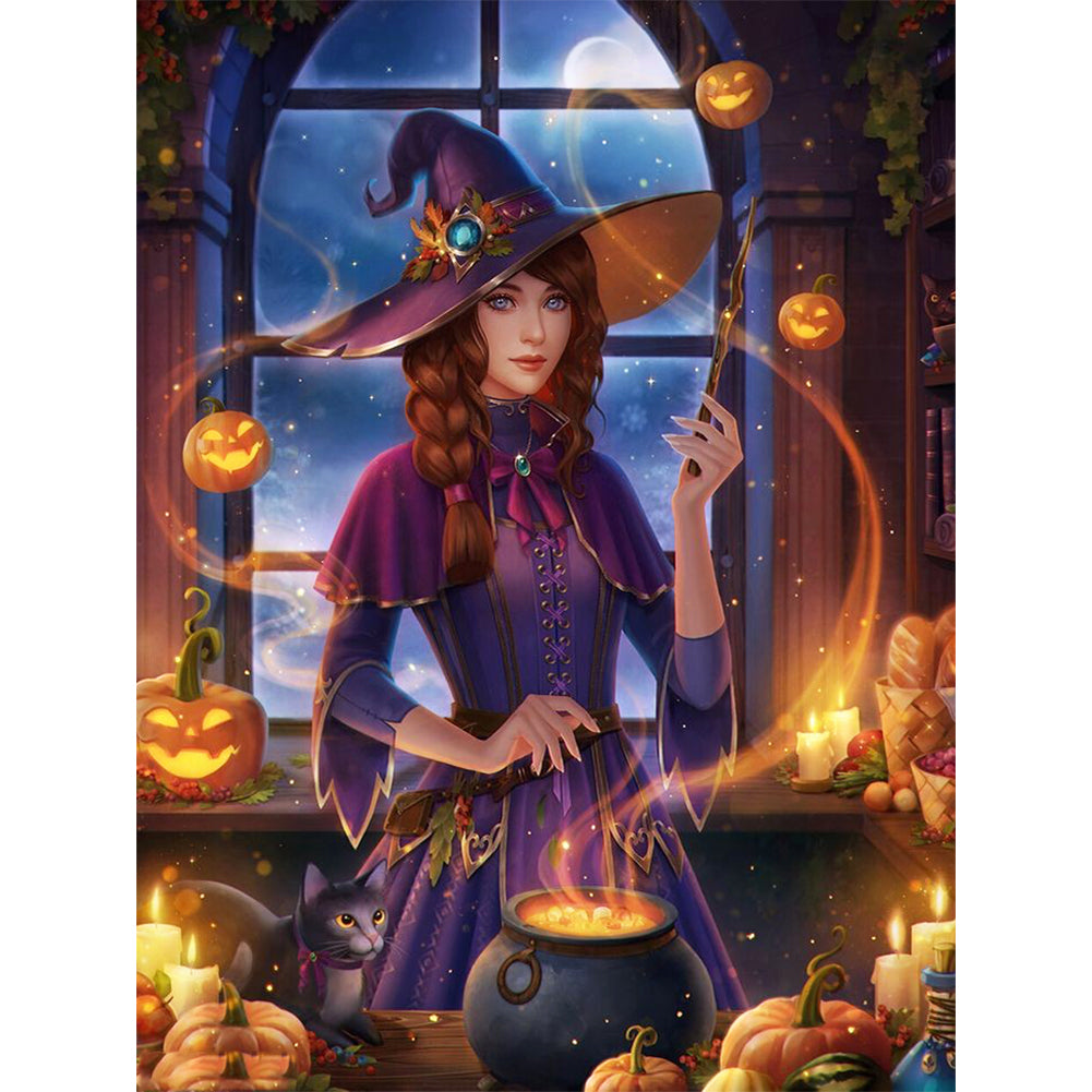 Witch And Cat - 11CT Stamped Cross Stitch 50*65CM