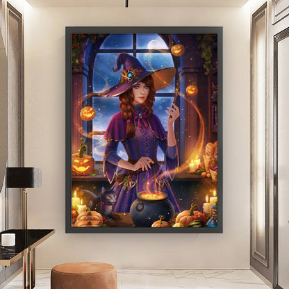 Witch And Cat - 11CT Stamped Cross Stitch 50*65CM