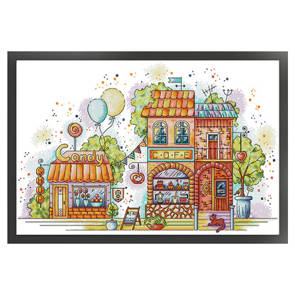 Coffee House - 14CT Stamped Cross Stitch 52*34CM(Joy Sunday)