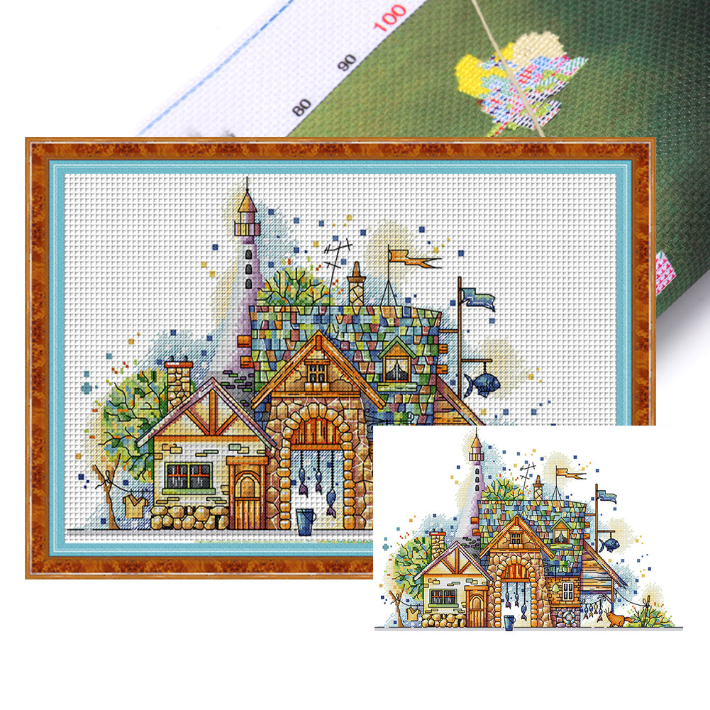 Fishing Village - 14CT Stamped Cross Stitch 44*30CM(Joy Sunday)