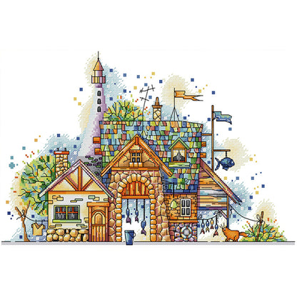 Fishing Village - 14CT Stamped Cross Stitch 44*30CM(Joy Sunday)