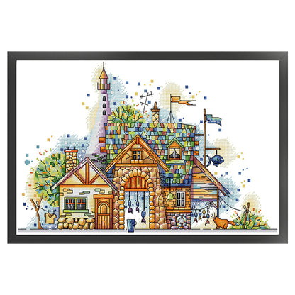 Fishing Village - 14CT Stamped Cross Stitch 44*30CM(Joy Sunday)