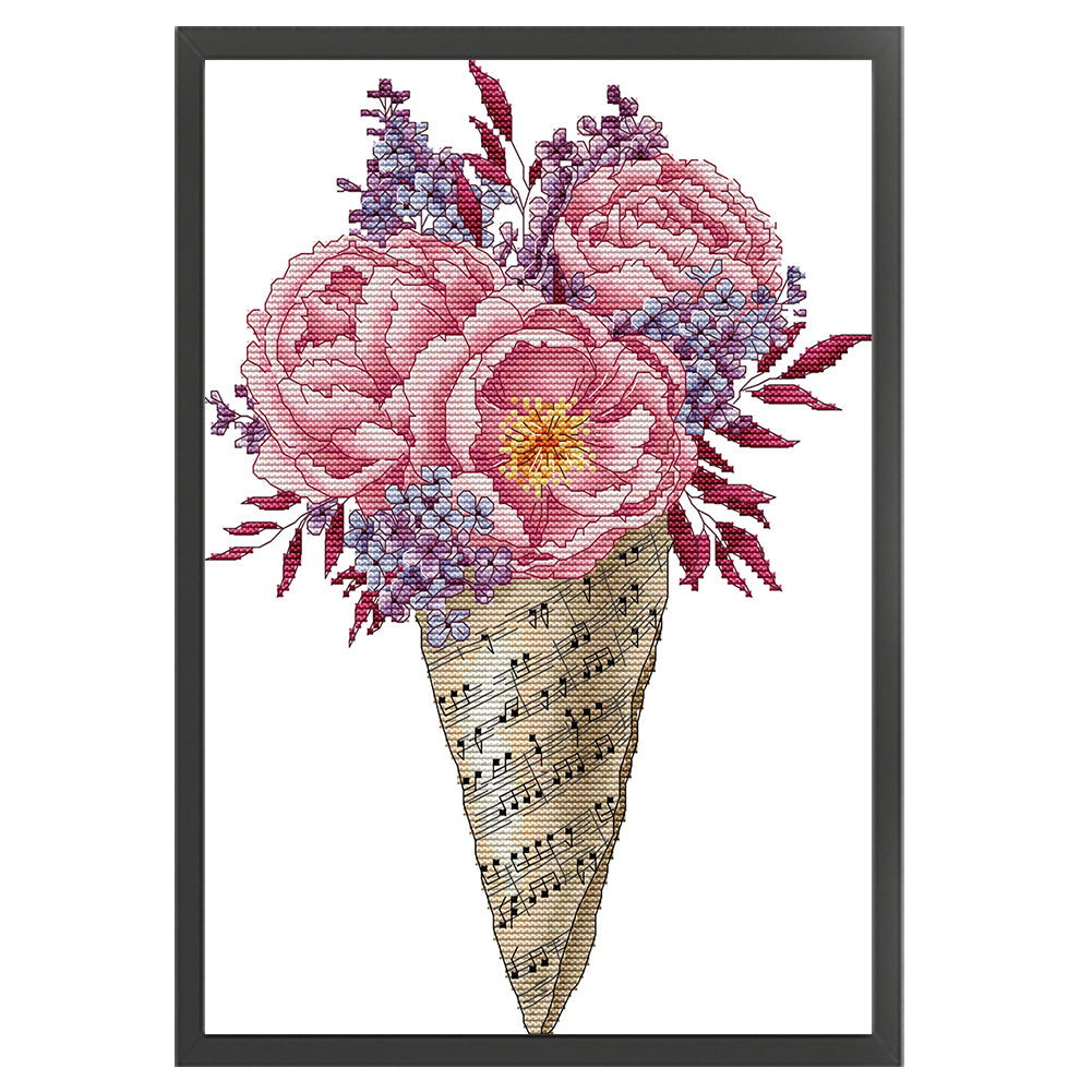 Music Note Bouquet-Peony - 14CT Stamped Cross Stitch 27*36CM(Joy Sunday)