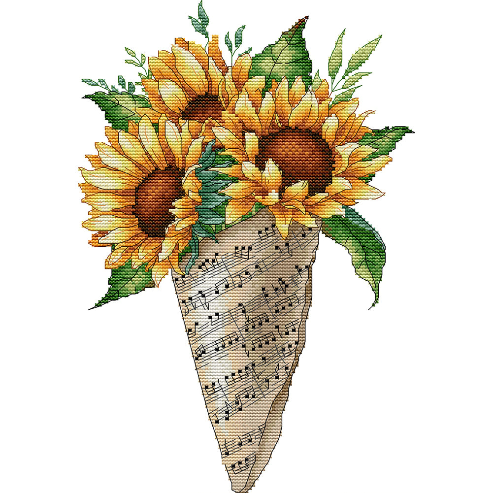 Musical Note Bouquet-Sunflower - 14CT Stamped Cross Stitch 26*36CM(Joy Sunday)