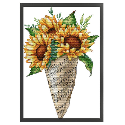 Musical Note Bouquet-Sunflower - 14CT Stamped Cross Stitch 26*36CM(Joy Sunday)