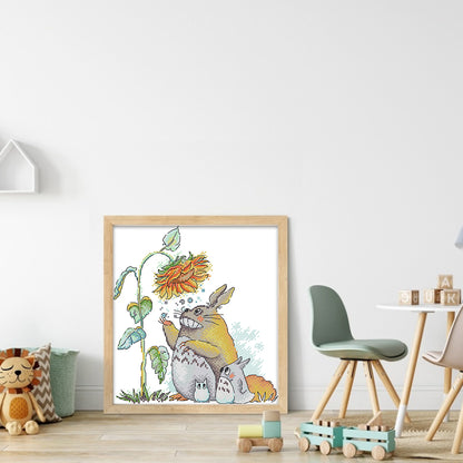 Totoro And Sunflower - 14CT Stamped Cross Stitch 26*29CM(Joy Sunday)