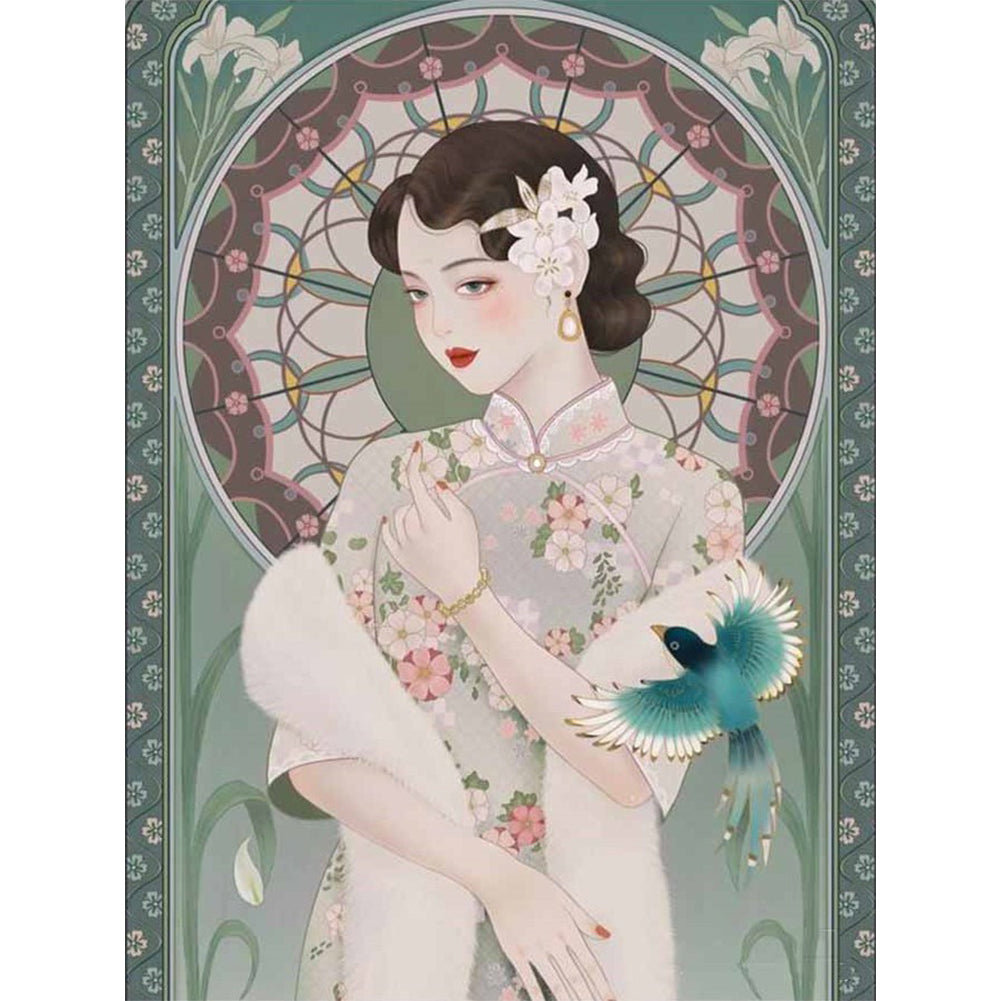 Chinese Style Girl - 11CT Stamped Cross Stitch 50*65CM