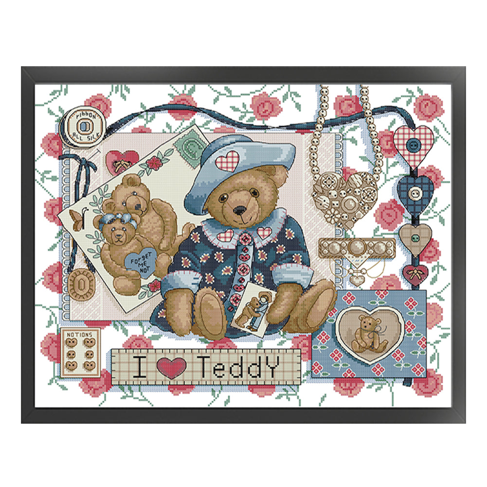 I Love Teddy - 14CT Stamped Cross Stitch 49*41CM(Joy Sunday)