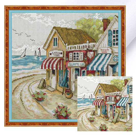 Seaside Shop - 14CT Stamped Cross Stitch 34*34CM(Joy Sunday)