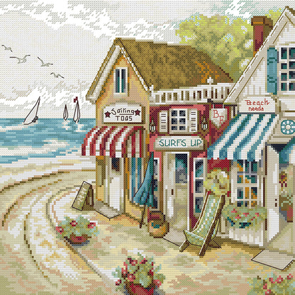 Seaside Shop - 14CT Stamped Cross Stitch 34*34CM(Joy Sunday)