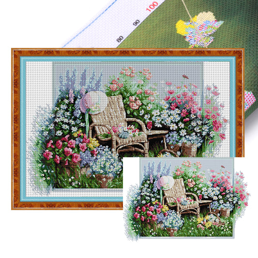 Garden Chair - 14CT Stamped Cross Stitch 63*44CM(Joy Sunday)