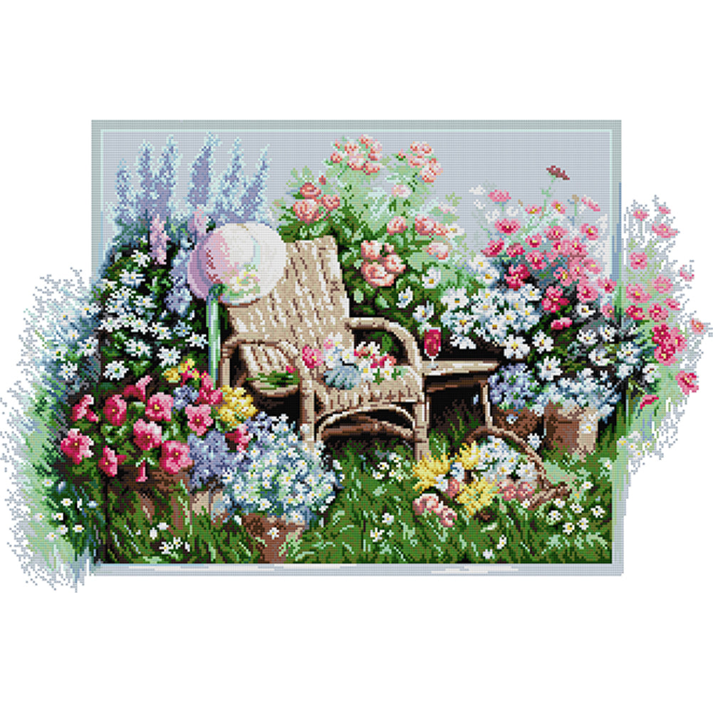 Garden Chair - 14CT Stamped Cross Stitch 63*44CM(Joy Sunday)