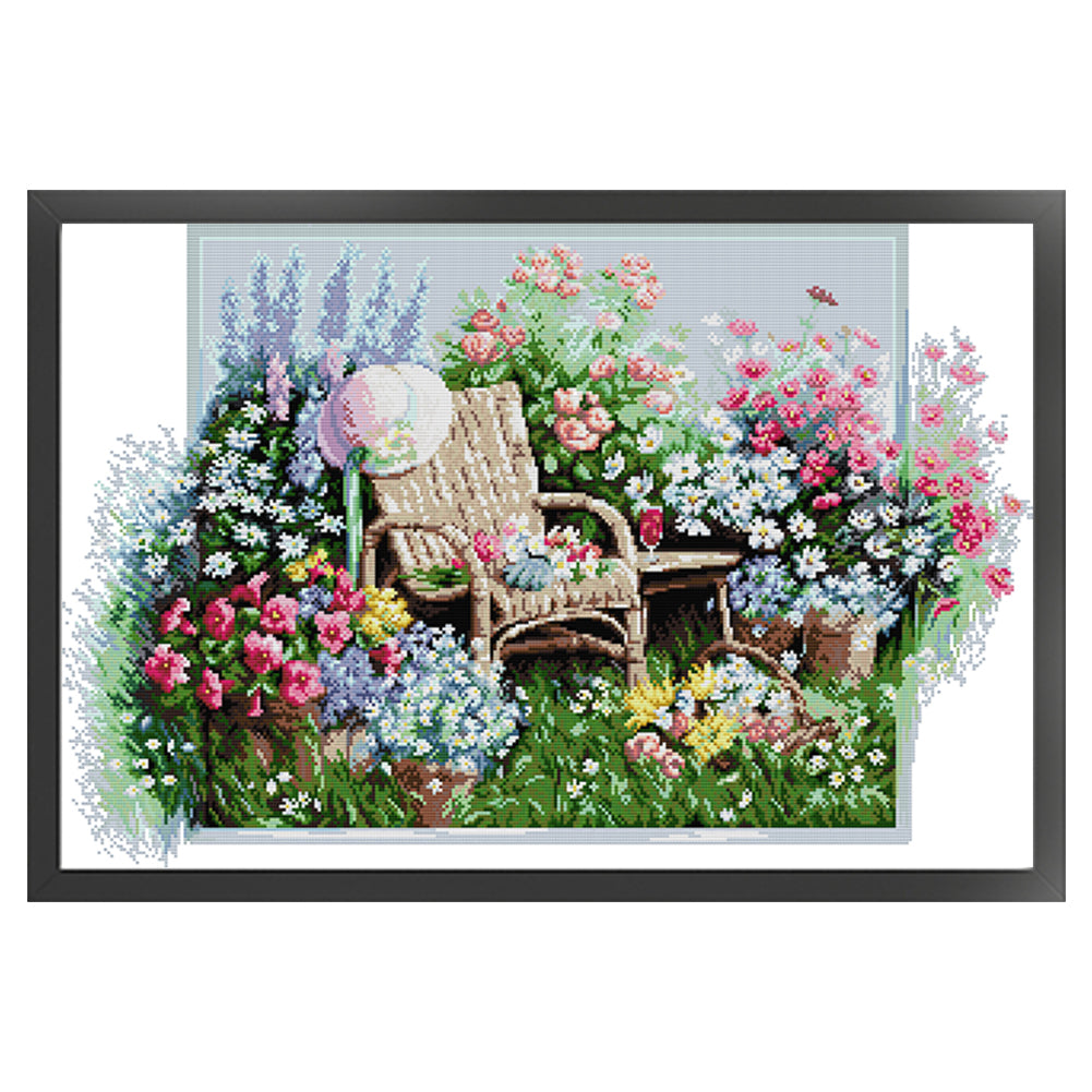 Garden Chair - 14CT Stamped Cross Stitch 63*44CM(Joy Sunday)