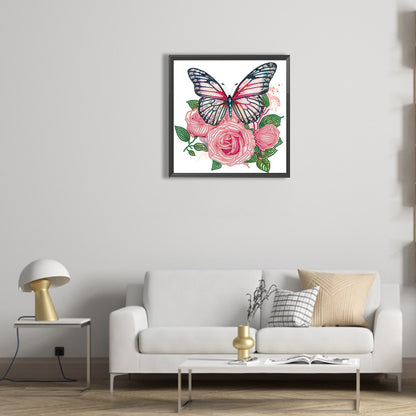Flowers And Butterflies - Special Shaped Drill Diamond Painting 30*30CM