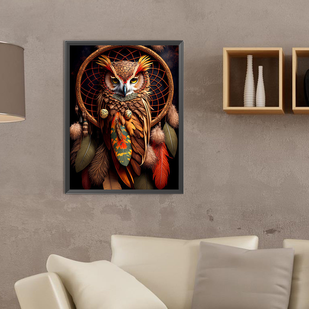 Owl Dream Catcher - Full Round Drill Diamond Painting 30*40CM