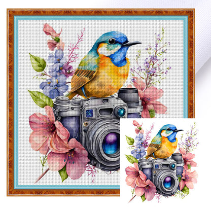 Camera Flowers Bird - 11CT Stamped Cross Stitch 50*50CM