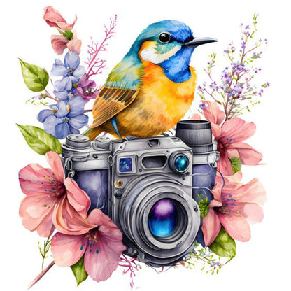 Camera Flowers Bird - 11CT Stamped Cross Stitch 50*50CM