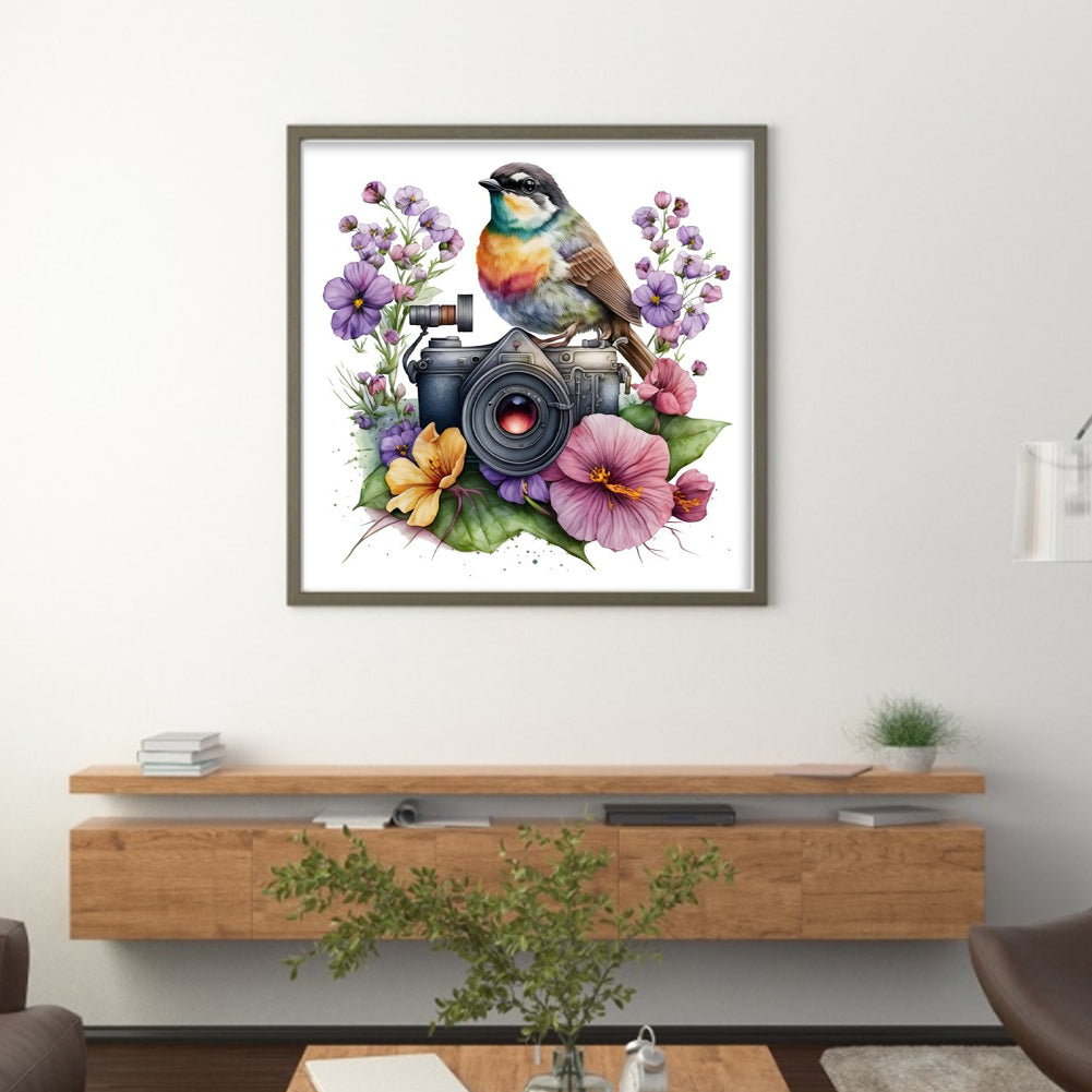 Camera Flowers Bird - 11CT Stamped Cross Stitch 50*50CM