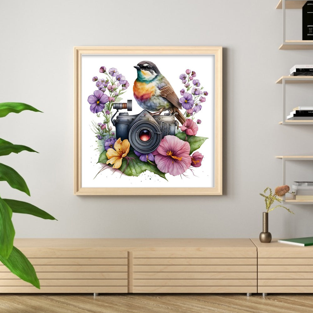 Camera Flowers Bird - 11CT Stamped Cross Stitch 50*50CM