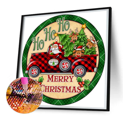 Round Plate Christmas Car - Full Round Drill Diamond Painting 30*30CM