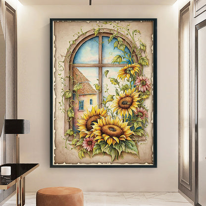 Retro Poster - Sunflowers By The Window - 11CT Stamped Cross Stitch 40*60CM