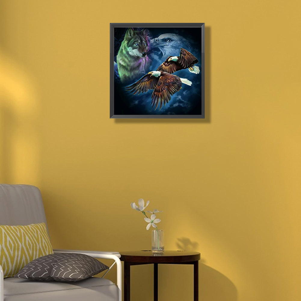 Late Night Eagle And Wolf - Full Round Drill Diamond Painting 40*40CM