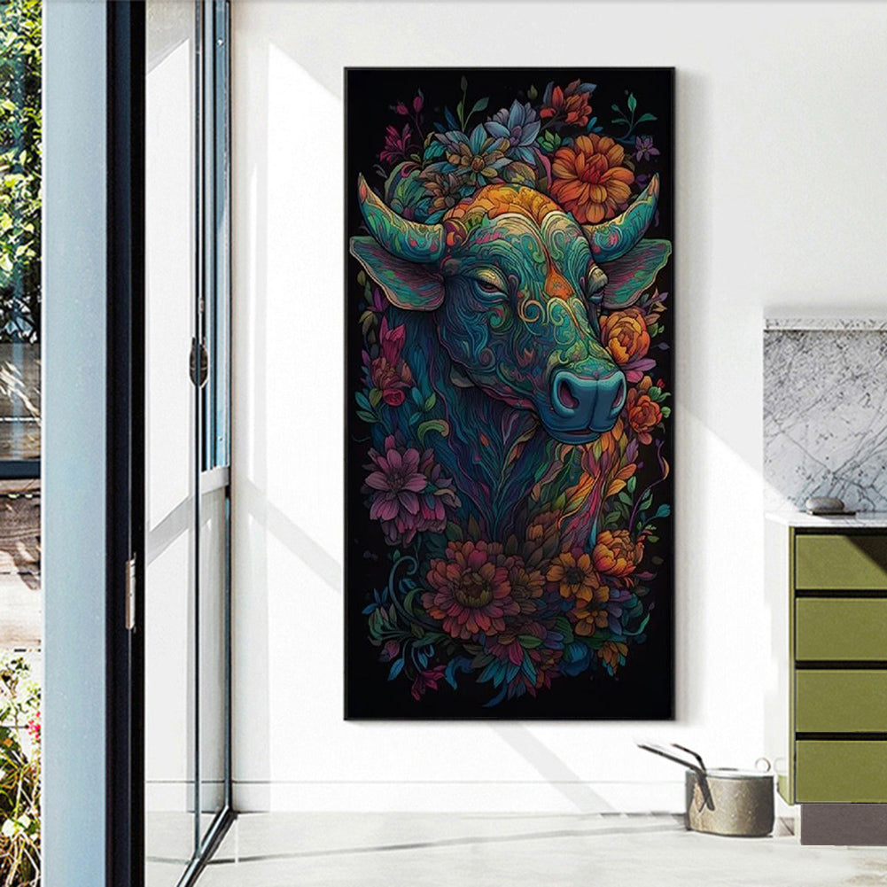 Flower Cow - Full Round Drill Diamond Painting 40*70CM