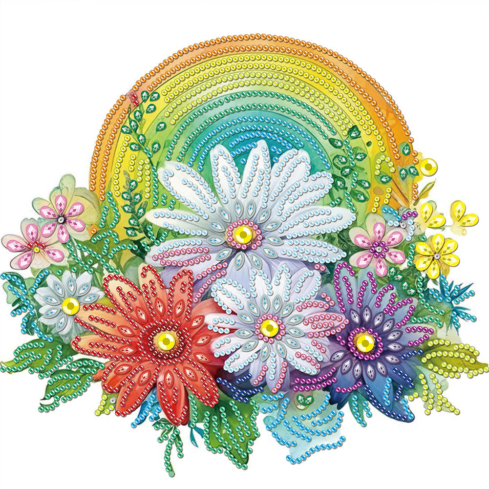 Rainbow With Flowers - Special Shaped Drill Diamond Painting 30*30CM