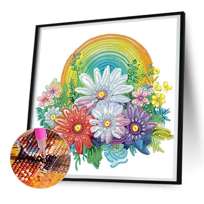 Rainbow With Flowers - Special Shaped Drill Diamond Painting 30*30CM