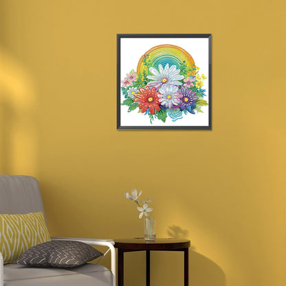 Rainbow With Flowers - Special Shaped Drill Diamond Painting 30*30CM