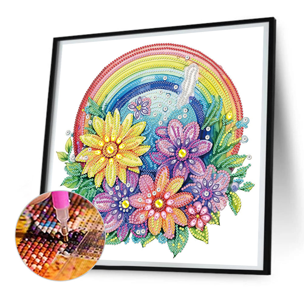 Rainbow With Flowers - Special Shaped Drill Diamond Painting 30*30CM