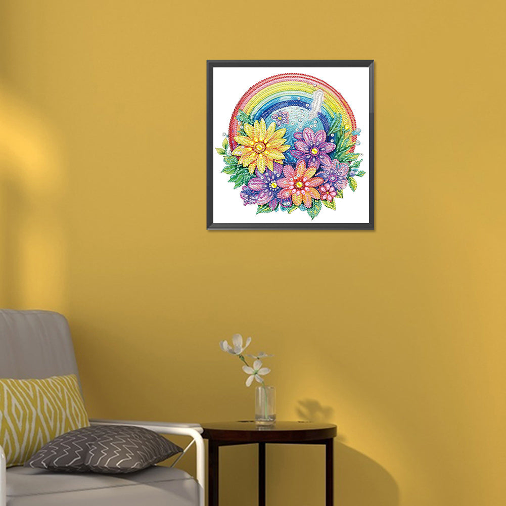 Rainbow With Flowers - Special Shaped Drill Diamond Painting 30*30CM