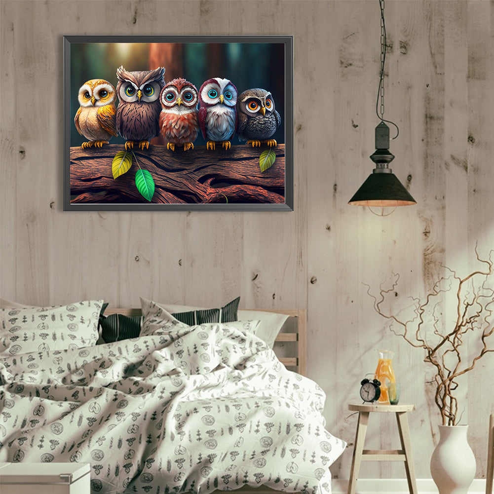 Standing Owls - Full Round Drill Diamond Painting 40*30CM
