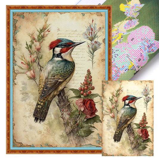 Woodpecker And Flowers - 11CT Stamped Cross Stitch 40*60CM