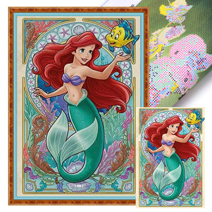 Mermaid Princess Ariel - 11CT Stamped Cross Stitch 50*70CM