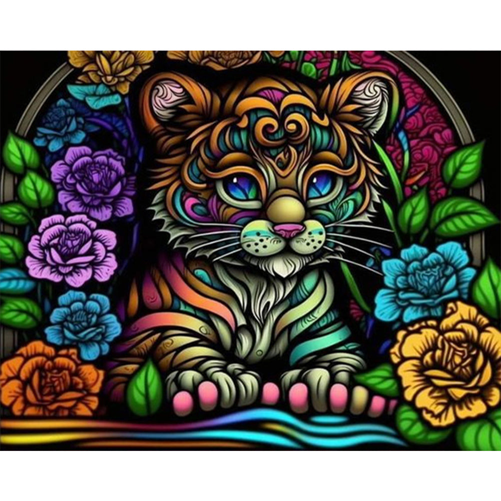 Stained Glass Tiger - Full AB Round Drill Diamond Painting 50*40CM