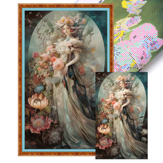 Flowers Classical Lady - 11CT Stamped Cross Stitch 50*85CM