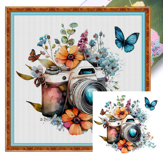 Butterfly Flower Camera - 11CT Stamped Cross Stitch 50*50CM