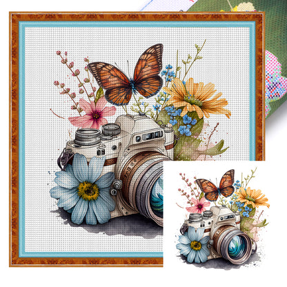 Butterfly Flower Camera - 11CT Stamped Cross Stitch 50*50CM