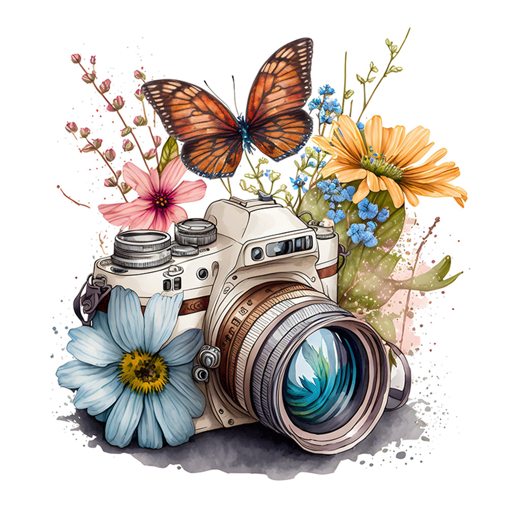 Butterfly Flower Camera - 11CT Stamped Cross Stitch 50*50CM