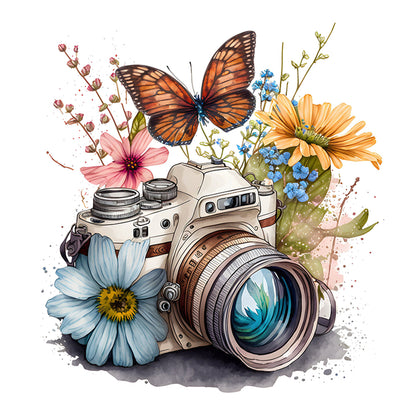 Butterfly Flower Camera - 11CT Stamped Cross Stitch 50*50CM