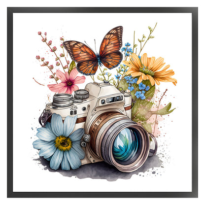 Butterfly Flower Camera - 11CT Stamped Cross Stitch 50*50CM