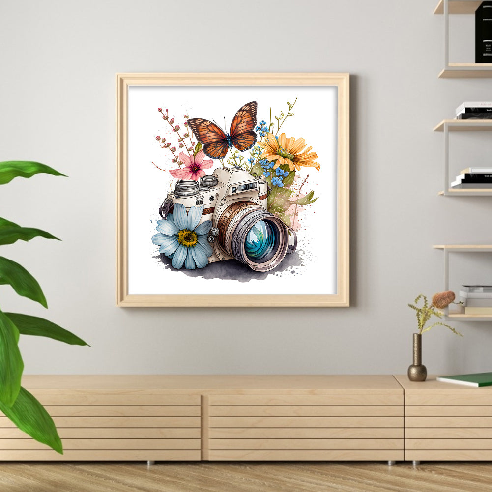 Butterfly Flower Camera - 11CT Stamped Cross Stitch 50*50CM