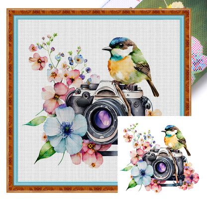 Bird And Flower Camera - 11CT Stamped Cross Stitch 50*50CM