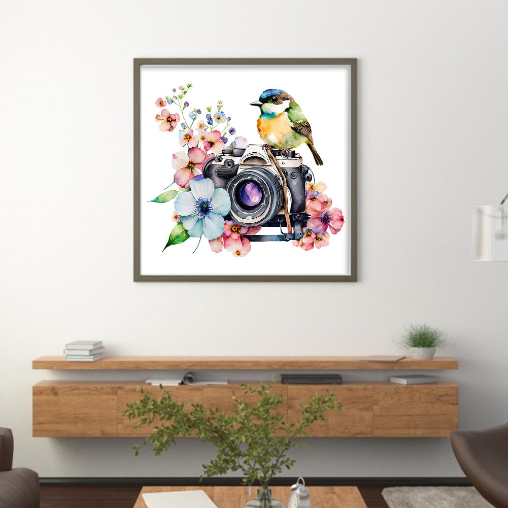 Bird And Flower Camera - 11CT Stamped Cross Stitch 50*50CM