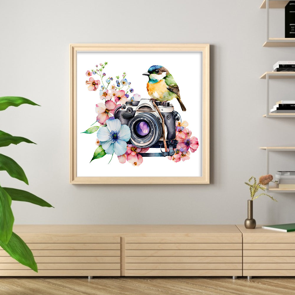 Bird And Flower Camera - 11CT Stamped Cross Stitch 50*50CM